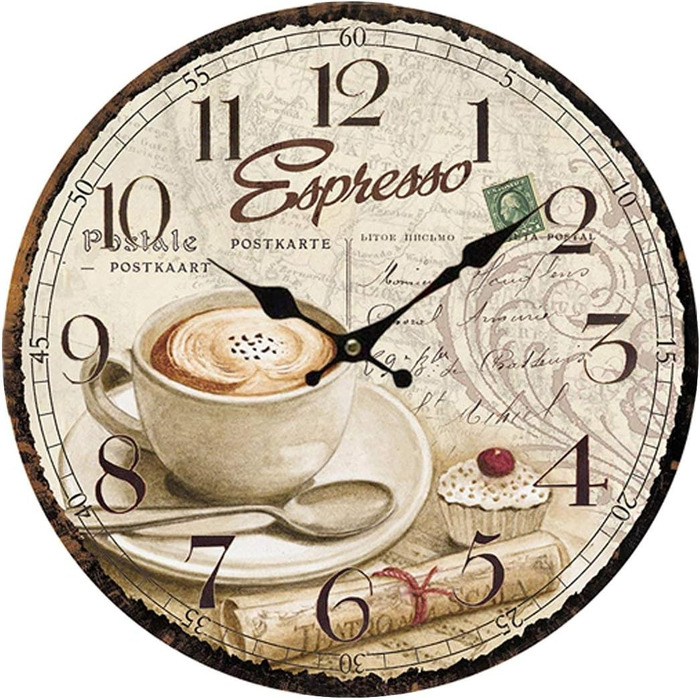 Стіна годинник YOAI для кухні, вінтажний Shabby Chic, антикварний стиль, рустикальна кварцова годинник з безшумним механізмом, 12 дюймів/30 см, МДФ, колір кава