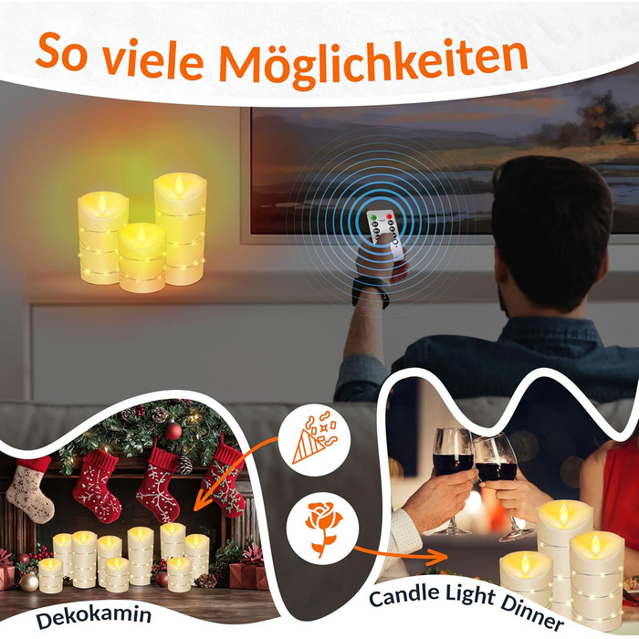 LED свічки KESSER, набір 3 шт., з таймером, з ефектом мерехтіння, фламінгові, з натурального воску, висота 10/12,5/15 см, для декору