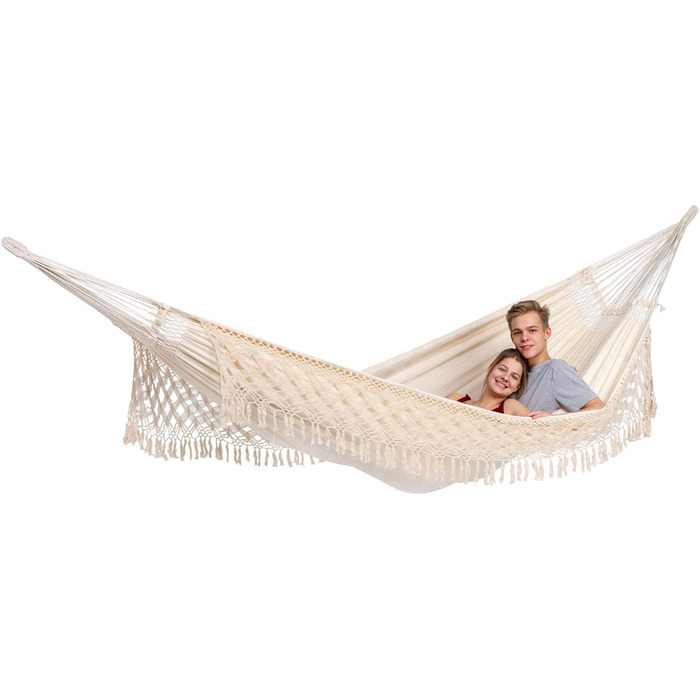 Преміум гамак AMAZONAS Rio 250x160 см, жакардовий, білий, до 200 кг, бохо стиль