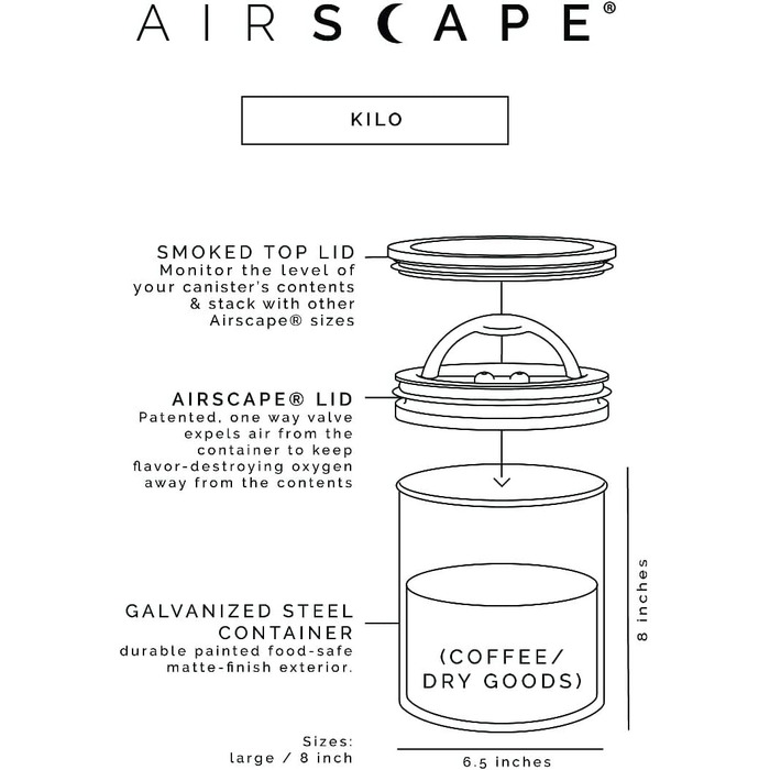 Банка для кави Airscape 1,1 кг, герметична кришка, чорна