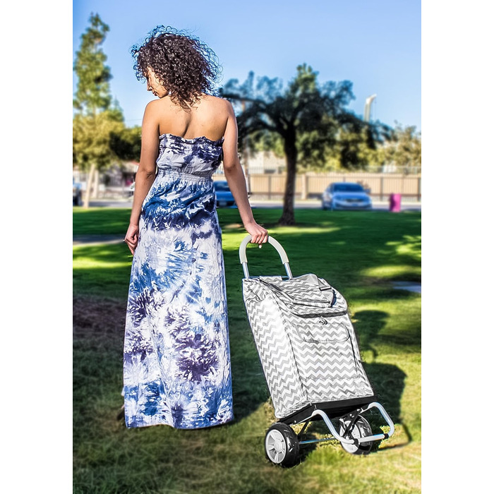 Складна візок dbest products Trolley Dolly сірий з малюнком «Шеврон», універсальний господарський кошик на колесах