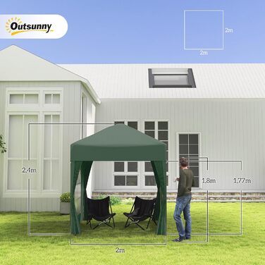 Садовий павільйон Outsunny 2x2 м, водонепроникний, складаний, з 4 боковими стінками, вікнами, дренажними отворами, UV 30+, для тераси, з сумкою, білий (темно-зелений)