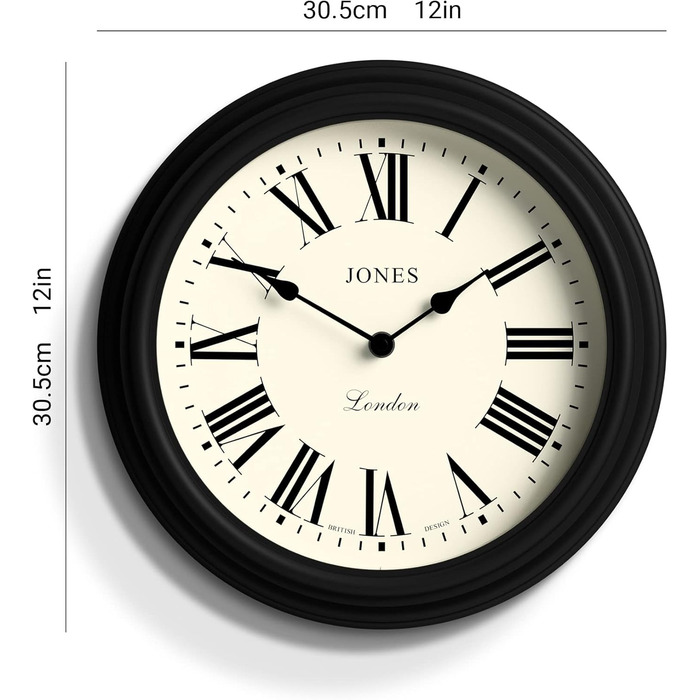 Настінний годинник Jones Clocks 30 см, класичний круглий, зелений, римські цифри, традиційний дизайн для кухні, вітальні чи спальні