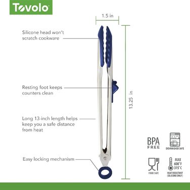 Кухонні щипці Tovolo Top Grip з підставкою, силіконові, термостійкі, BPA-free, з фіксатором, індиго