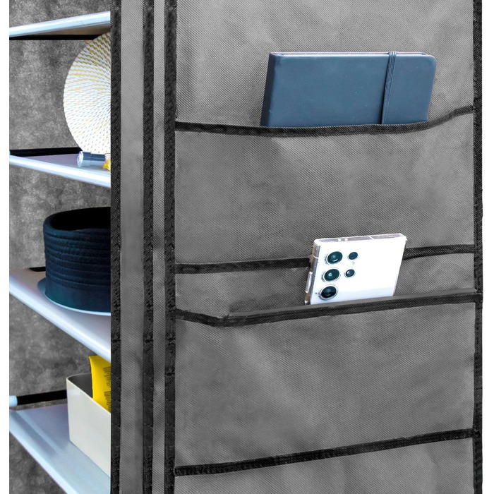 Тканинна шафа INTIRILIFE з блискавкою 170x58x28 см, 9 полиць, для одягу та взуття, розкладна, для кемпінгу, сірий