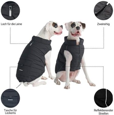 Зимова куртка для собак Spark Paws Warmshield™ – чорна, розмір M, теплий фліс, водовідштовхувальна, вітрозахисна, світловідбивна, парка для середніх і великих порід