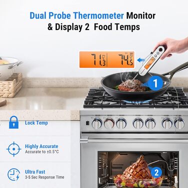 Термометр для м'яса ThermoPro TP610, точність 0,5℃, USB зарядка, водонепроникний IPX5, з відкривачкою, для гриля та кухні, велика індикація
