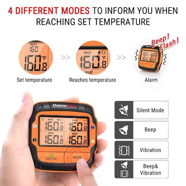 Термометр для гриля ThermoPro TP27C, 150 м, 4 зонда, водонепроникний, великий LCD, для барбекю, газового гриля, Dutch Oven