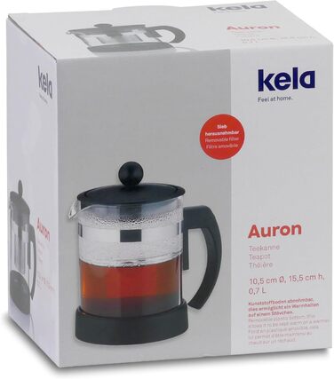 Чайник Kela Auron 0,7 л, скляний з ситечком з нержавіючої сталі