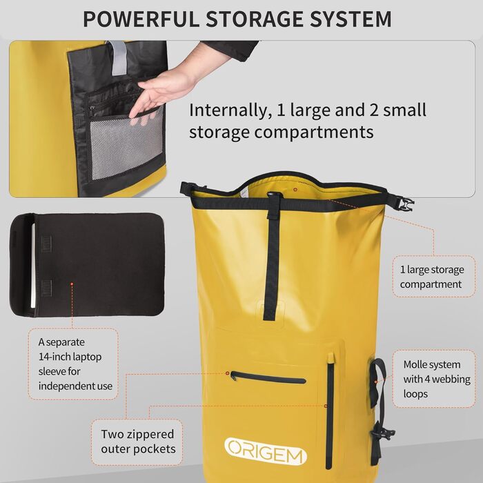 Водонепроникний рюкзак Origem Rolltop 35/55/85 л з відсіком для ноутбука, сухий мішок для каякінгу, риболовлі, рафтингу, дайвінгу та щоденного використання