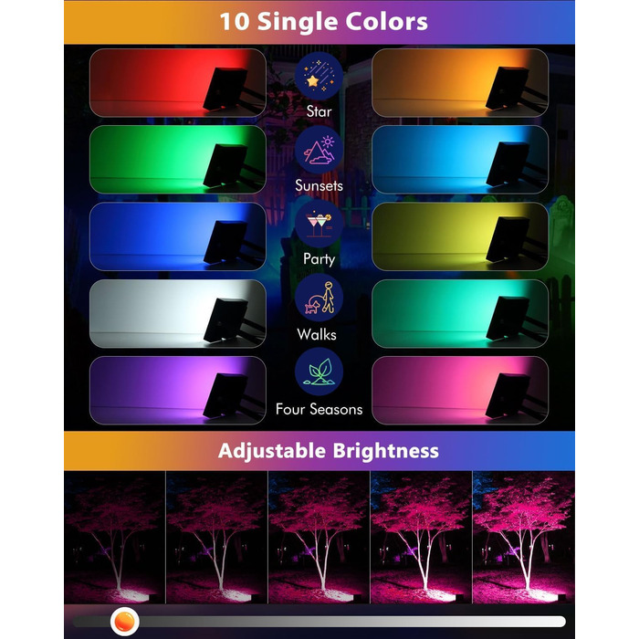 MEIKEE LED прожектор 60W RGB з пультом, 30 режимів, 10 кольорів, таймер, IP66, 6 рівнів яскравості, водонепроникний, для декору, вечірок, Нового року, Хелловіну, 2 шт.