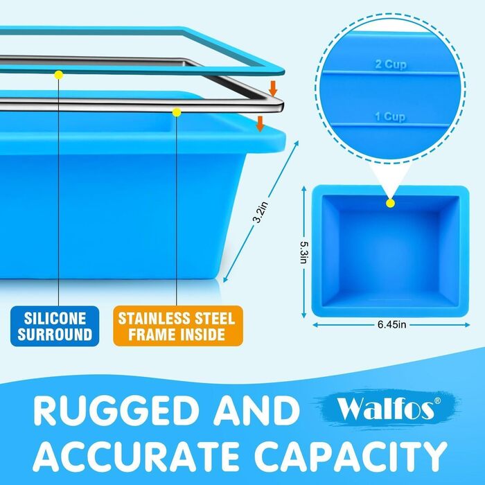 Силіконові форми для льоду Walfos, 2 шт., великі, з кришкою, BPA-free, для коктейлів, віскі, шоколаду та дитячого харчування