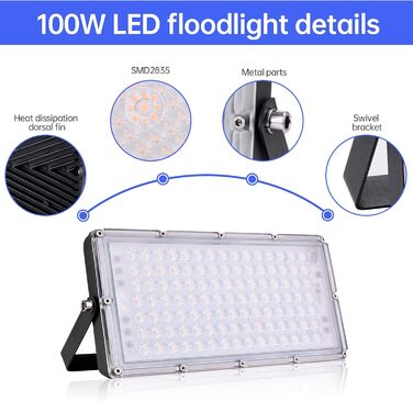 LED прожектор 300W 30000Лм, тепле біле світло 3000K, IP65, водонепроникний, вуличний світильник для саду, тераси, гаража, спортмайданчика, фабрики, майстерні (10 шт, 100W, тепле біле світло)