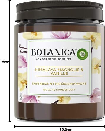 Ароматична свічка Botanica by Air Wick Гімалайська магнолія та ваніль, натуральні інгредієнти, екологічна, у склі, 6 шт