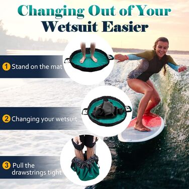 Водонепроникна переносна підстилка для переодягання та сушки одягу Wetsuit, з ременями для плеча і ручкою, для серфінгу, басейну та водних видів спорту, зелена