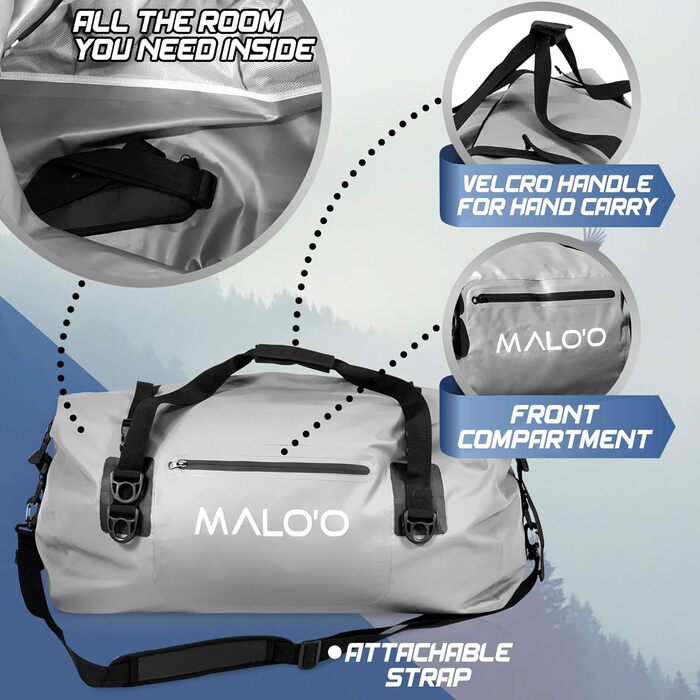 Водонепроникна сумка Malo'o Rolltop Duffel 40/60/100 л для спорту, кемпінгу, риболовлі, каякінгу, плавання, пляжу, з внутрішніми і зовнішніми кишенями