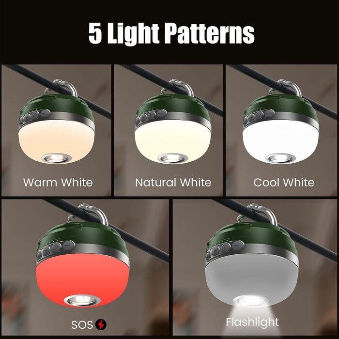 Кемпінговий LED ліхтар із RGB-підсвіткою, магнітом, 5200 мА·год, USB-зарядка, 6 режимів яскравості, димер, для туризму, кемпінгу, надзвичайних ситуацій