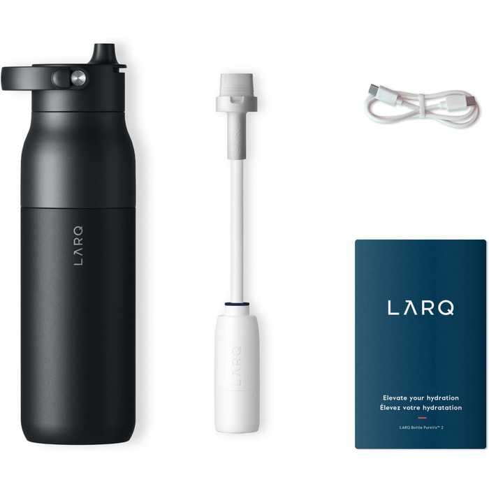 LARQ Bottle PureVis 2 680 мл – Самоочищувальна пляшка для води з UV-C LED та додатком для контролю рідини, подвійна ізоляція, нержавіюча сталь, багаторазова, 2 роки гарантії, Obsidian Black