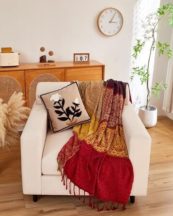 Покривало AIVIA Boho для дивана і ліжка, велике, азтецький гіпі стиль, червоний/зелений/жовтий, 221x262 см, захисний чохол на меблі, декоративна накидка
