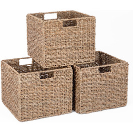 Набір з 3 кошиків для стелажа Kallax/Expedit, 30,5x30,5x25,5 см, плетений з морської трави, складаний, органайзер для зберігання