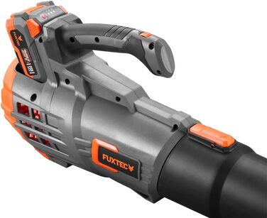 Акумуляторний повітродув FUXTEC 20V FX-E1LB20 з 2 акумуляторами Li-Ion 2Ah та зарядною станцією 2,4A, для саду, доріжок і подвір'я, тиха робота, швидкість до 38 м/с