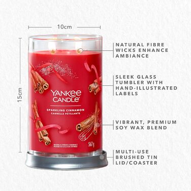 Ароматна свічка Yankee Candle Signature Sparkling Cinnamon, велика тумблер-свічка з тривалим горінням, соєвий віск