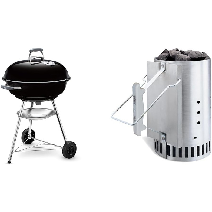 Вугільний гриль Weber Compact Kettle 47 см, чорний, кришка, чохол, комплект із стартером Rapidfire