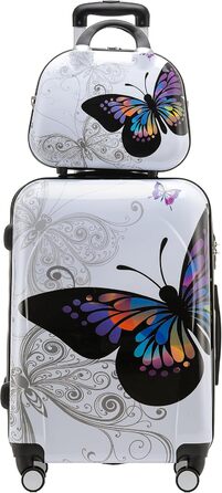Набір валіз BEIBYE Butterfly 2060 з TSA-замком, 4 предмети: міцні жорсткі валізи-тролі, ручна поклажа та б'юті-кейс (L-66 см + S)
