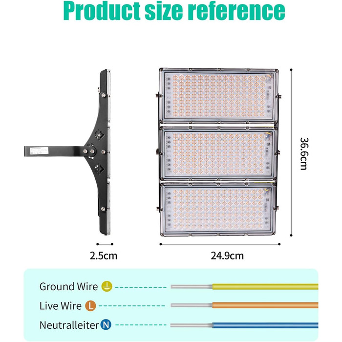 LED прожектор 300W 30000Лм, тепле біле світло 3000K, IP65, вуличний водонепроникний ліхтар для саду, тераси, гаража, спортмайданчика, фабрики, майстерні