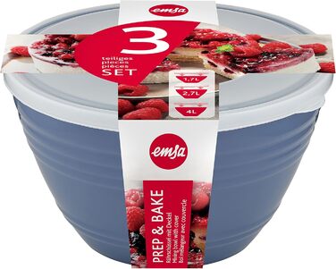 Набір мисок Emsa Prep&Bake 3 шт: 1,7/2,75/4,15 л, пластик, із кришками, нековзка основа, для змішування, можна мити в посудомийці, штабельовані