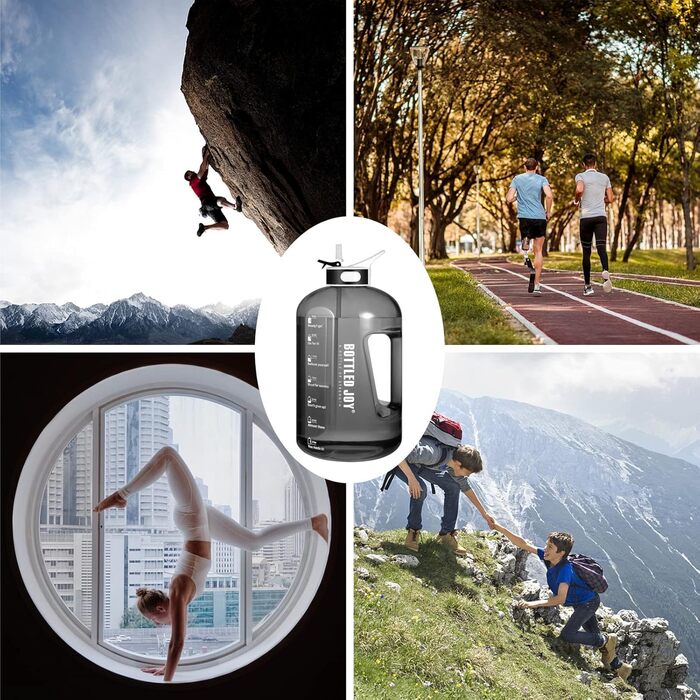 Пляшка для води з трубочкою 2,5 л, BPA-free, герметична, спортивна пластикова пляшка з часовими мітками для фітнесу, офісу, дому, чорна
