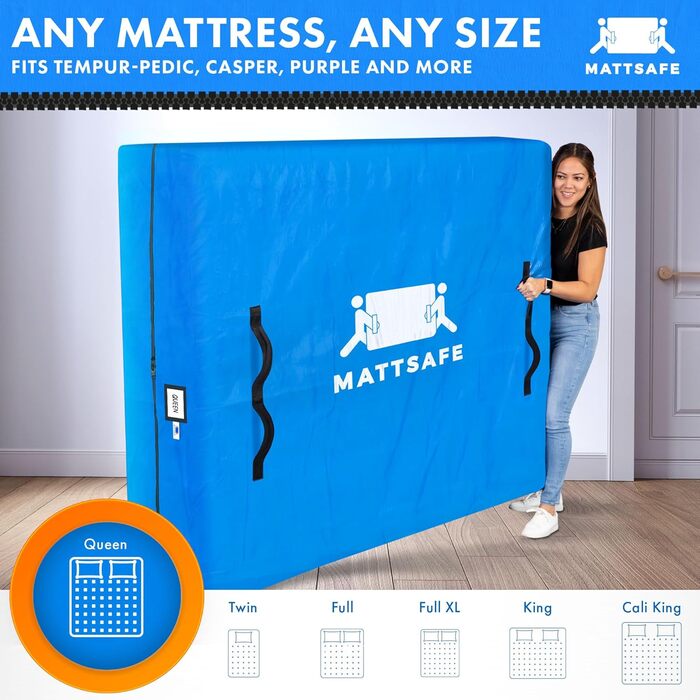 Чохол для матраца MATTSAFE Queen-Size з 8 ручками, посилена блискавка, багаторазовий, товстий захист для перенесення та зберігання, Nordic Elk