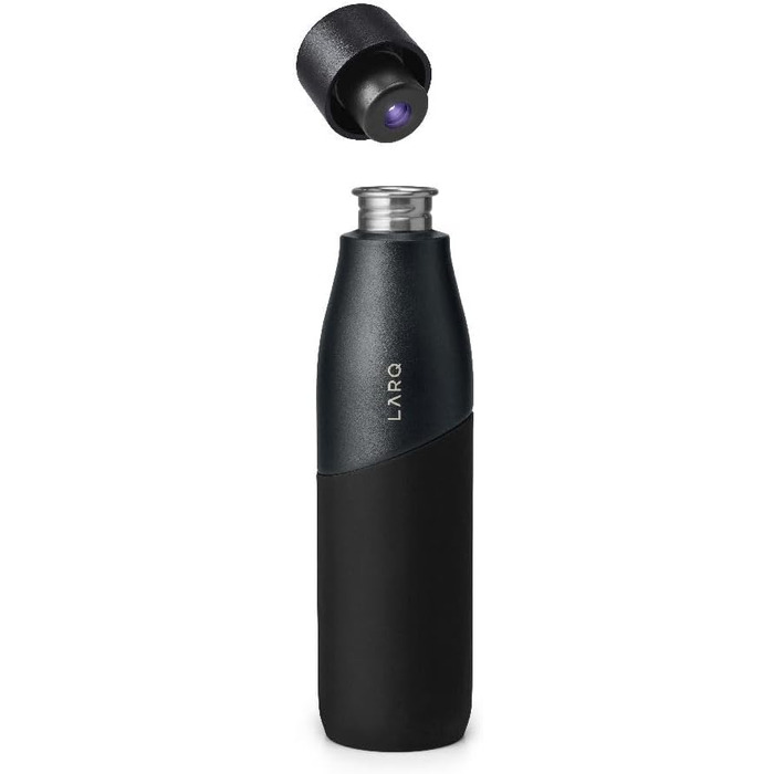Пляшка LARQ Movement PureVis 950 мл – самочистка УФ, нержавіюча сталь, силіконова оболонка, легка, ударостійка, зберігає холод, для спорту, бігу та активного відпочинку, чорна/онікс