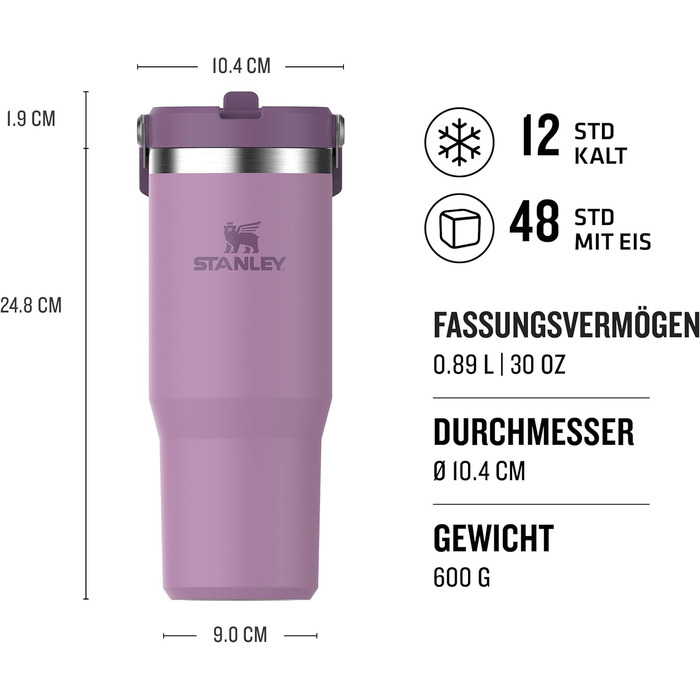 Термокружка Stanley Flip Straw 0.89 л з трубочкою, тримає холод 12+ годин, спортивна пляшка для води, BPA Free, миється в посудомийній машині, лілова