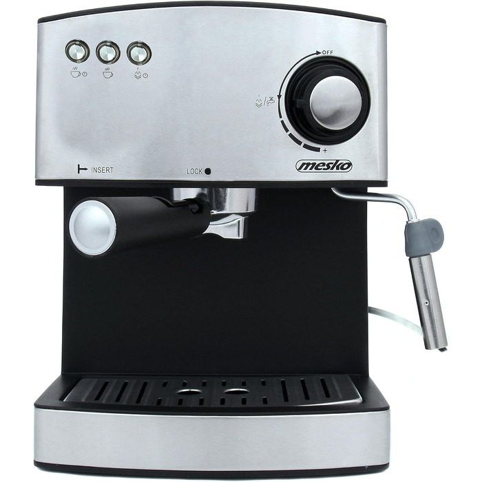 Кавоварка Mesko MS4403 еспресо 15 бар, ріжкова, для кави, капучино та латте, з мілк-фротером, підігрівом чашок, нержавійка, резервуар 1,6 л, 850 Вт