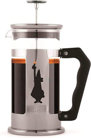 Френч-прес Bialetti Preziosa для кави та чаю, скло і нержавіюча сталь, 350 мл, на 3 чашки, можна мити в посудомийці, сріблястий
