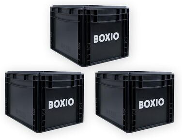 Пластикова ящик BOXIO SOLO з кришкою 40x30x28 см – Євробокс для зберігання, транспортування, кемпінгу, човна, підвалу чи саду, штабельований, набір 3 шт.