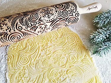 Дерев'яний качалка з різдвяним візерунком для печива FROST Algis Crafts, гравійована 3D форма для тіста, для випікання та DIY печива