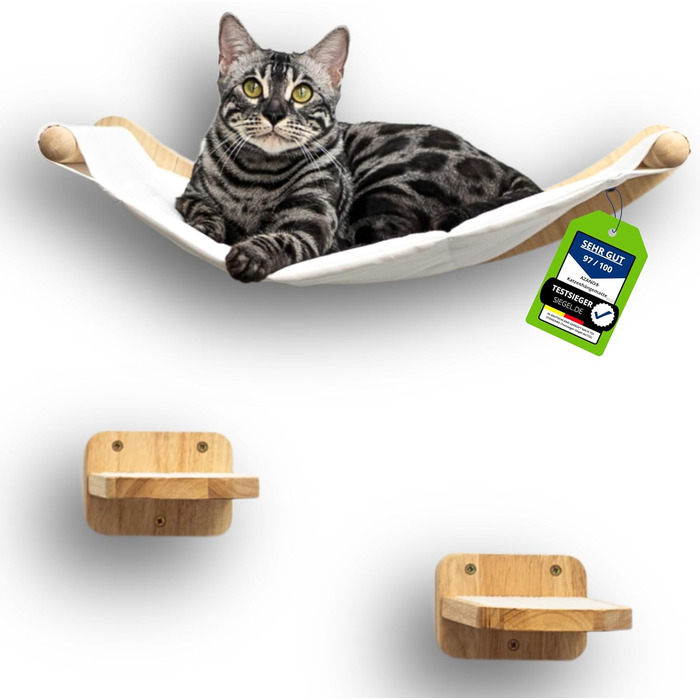 Стіна для лазіння для котів AZANO, XL котяча гамака, міцна дерев'яна конструкція, котяча драбинка та ліжко для стіни, 3-в-1 набір