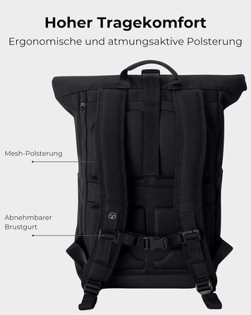 Рюкзак Johnny Urban Allen Medium чорний, водостійкий, 15 л, ролтоп з відділенням для ноутбука, унісекс, для міста, університету та велосипеда, екологічний