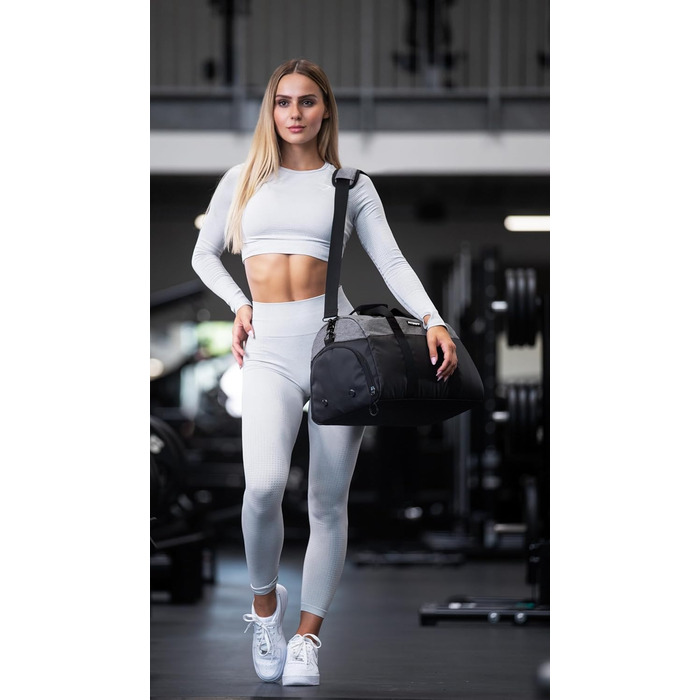 Спортивна сумка Fitgriff V2 з відділенням для взуття та вологих речей, для жінок і чоловіків, середня, чорна/сіра – ідеальна для спортзалу, фітнесу та подорожей