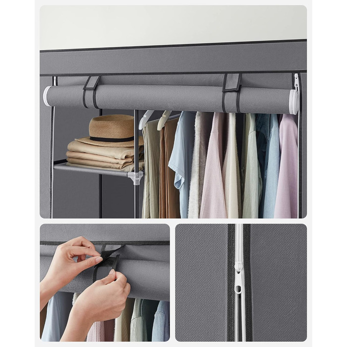 SONGMICS тканинна шафа для одягу з 6 полицями, модульна, сіра, 105x45x168 см – шафа для спальні та гардеробної