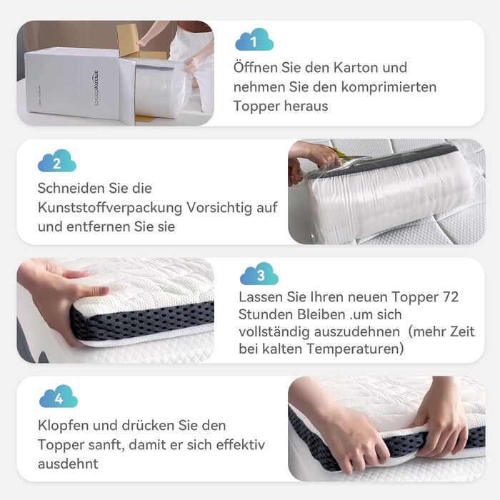 Топер для матраца Amazon Basics з комфортною пам'яттю, плюшевий, білий, 180x200 см, висота 7 см