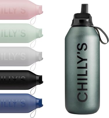 Термобутилка Chilly's Series 2 Flip із спортивною кришкою, телескопічною трубочкою, нейлоновою ручкою, з нержавіючої сталі, 500 мл, омбре Slate, з щіткою для трубочки
