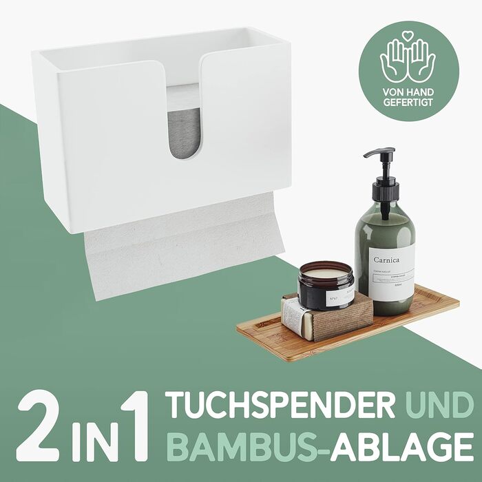 Диспенсер для паперових рушників із дерева Nature Supplies, настінний або настільний, під C-, Z-, Interfold-рукавички, білий