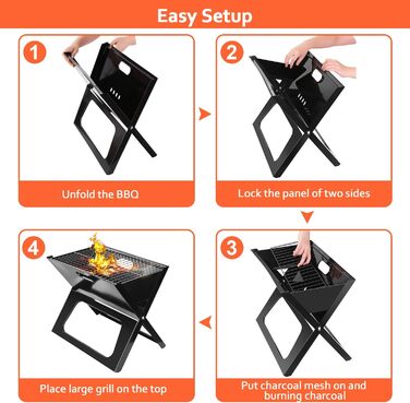 Портативний вугільний гриль moclever, складаний та компактний BBQ гриль з великою робочою поверхнею для кемпінгу, подорожей, саду та відпочинку на природі