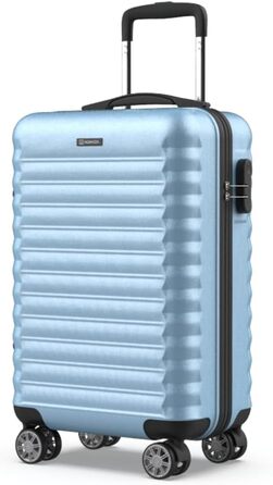 Ручна поклажа валіза Upfly XS 55x36x19 см, 31 л, ABS, 4 подвійні колеса, кодовий замок, жорсткий чемодан із роздільником і ременями, синя