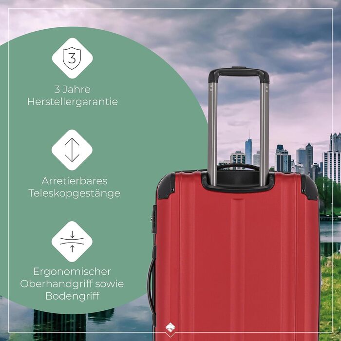 Дорожній валізний чемодан Travelite City 55 см, 40-45 л, жорсткий корпус, 4 колеса, для ручної поклажі, з розширенням і функцією насадки, червоний, захист від подряпин