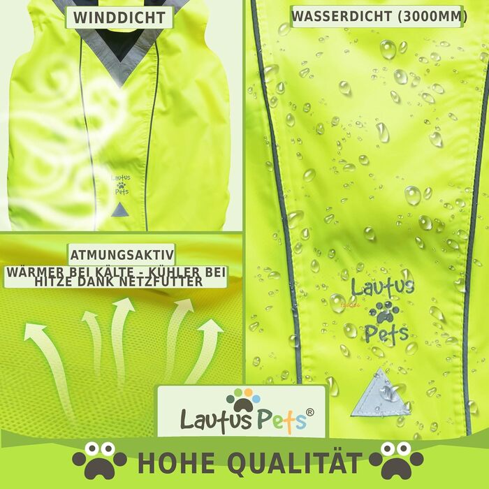 Водонепроникний дощовик для собак Lautus Pets, жовтий, XL, з отвором для шлейки, відбиваючий