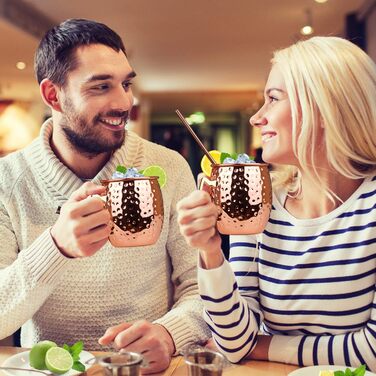 Набір мідних кухлів для Moscow Mule, 4 шт. по 550 мл з трубочками у подарунковій коробці – 100% мідь для коктейлів і охолоджених напоїв